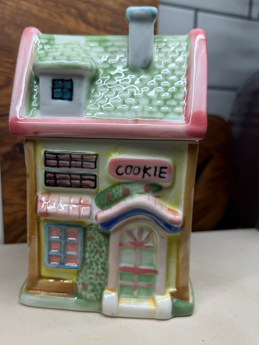 Vintage “Main Street” Ceramic Pastel Cookie House Jar